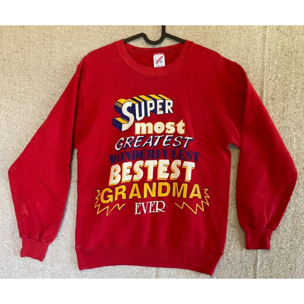 VTG Sz Medium Red JERZEES Sweatshirt Sweater‎ Crewneck Pullover BESTEST GRANDMA